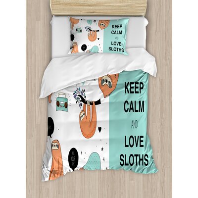 Animal Lazy Sleepy Bear Tribe of Australian Sloths with 'Keep Calm' Quote Cartoon Duvet Cover Set -  Ambesonne, nev_26332_twin