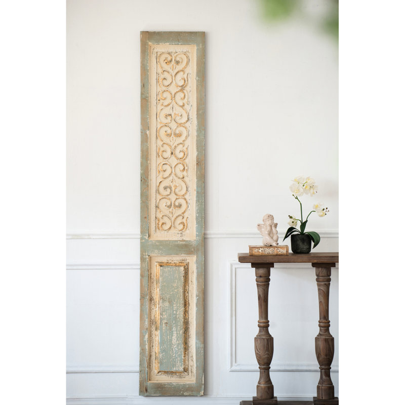 Panneau suspendu décoratif en bois 14 po x 78,5 po - Art mural blanc délavé et pièce décorative bleue