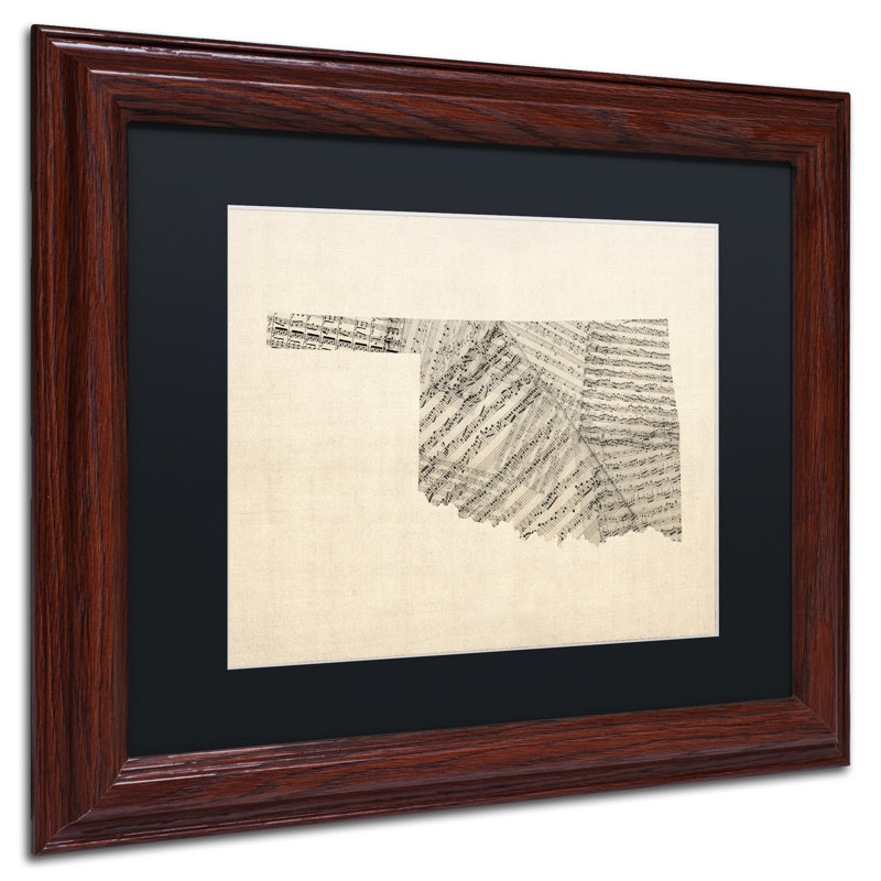 « old sheet music map of oklahoma », reproduction d’impression sur toile encadrée, H 11 po x l 14 po x P 0,5 po