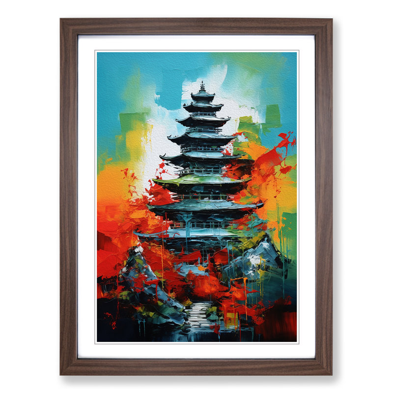 Pagoda Abstract 1 Piece Single Picture Frame Wall Art, 34cm H x 25cm W x 2" D, Walnut Framed
