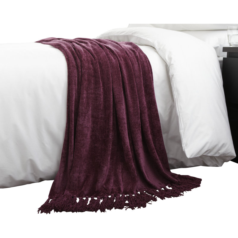 Nestor Hand Woven Blanket with Fringe, Plum