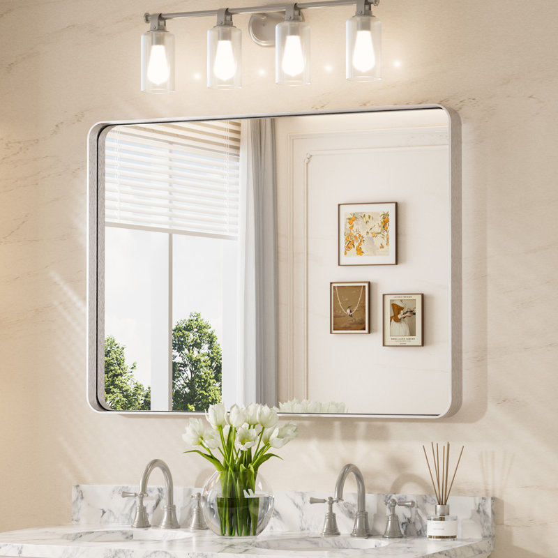 Tyro Bathroom Decorative Home Décor Corner Hangs Bathroom Mirror, Rectangle, 40" x 30", Nickel