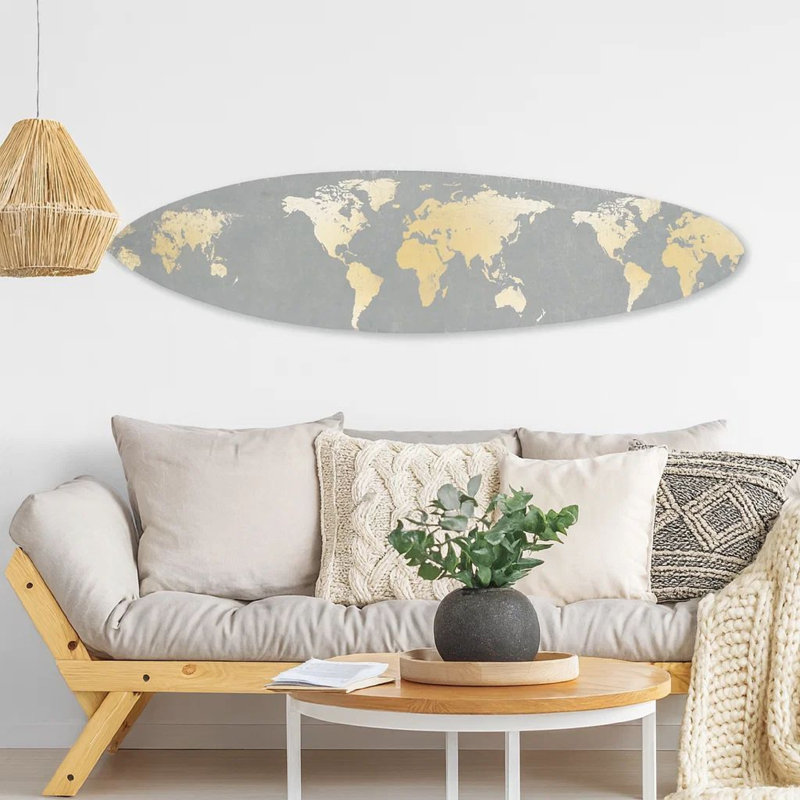 Décoration murale carte du monde en bois surf
