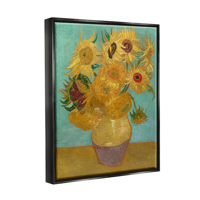«Van Gogh Sunflowers», impression sur toile par Vincent Van Gogh, L 17 po x H 21 po, Cadre noir