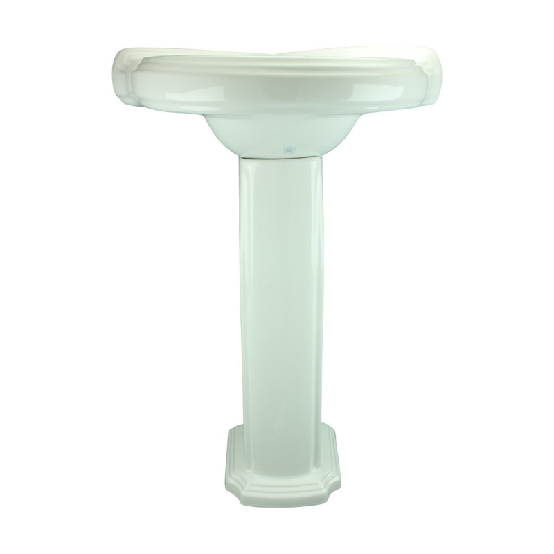 White Ceramic Corner Pedestal Bathroom Sink with Overflow