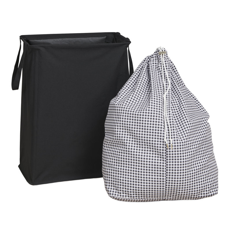 Martha Stewart Essential Home Decorative Collapsible Lightweight Space Saving Hamper with Removable Laundry Bag, Black