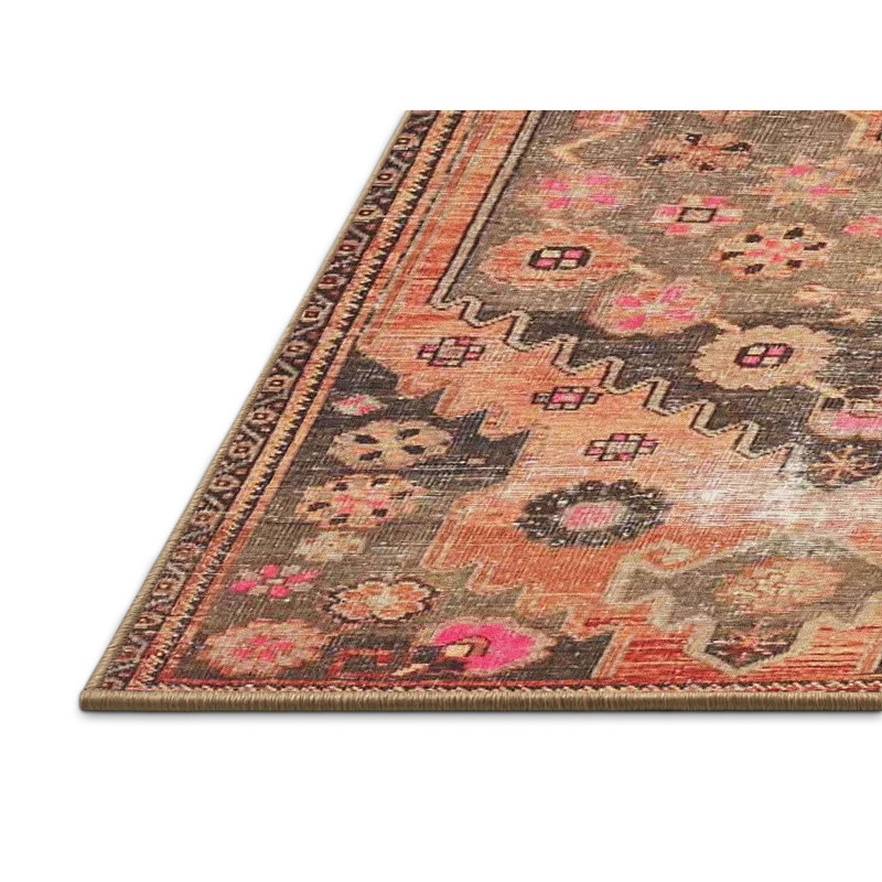 Brun oriental/orange/rose Tapis décoratif Yuvraj, Rectangle 7 pi x 9 pi