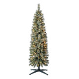 Home Heritage 9 Foot Pre-Lit Artificial Stanley Pencil Christmas Tree With Stand