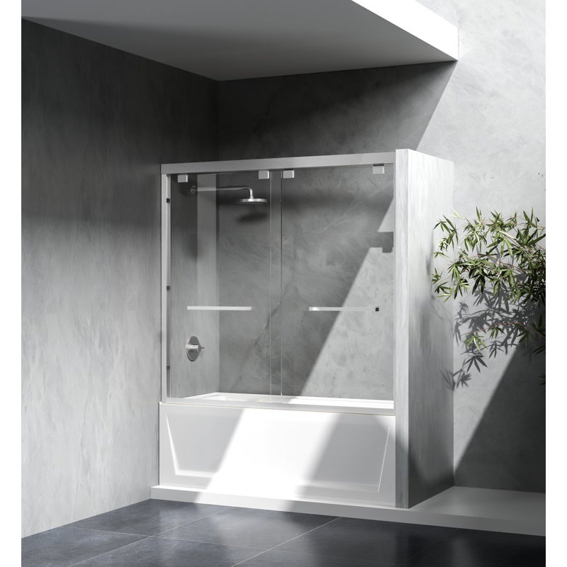54.33" - 60" W x 60" H Double Sliding Semi-Frameless Tub Door, Nickel