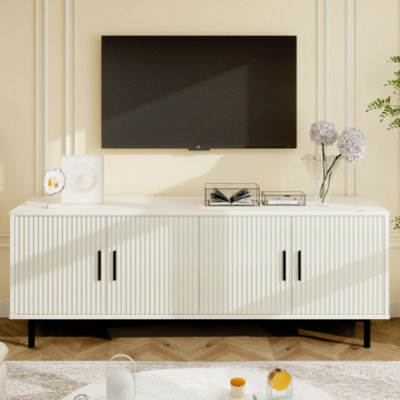 70" Modern Fluted Tv Stand For Living Room - Adjustable Shelves, Storage, Fits 80" Tvs, White
