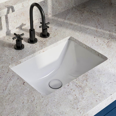 18" Compact Rectangular White Ceramic Undermount Bathroom Sink With Overflow 8"X13"