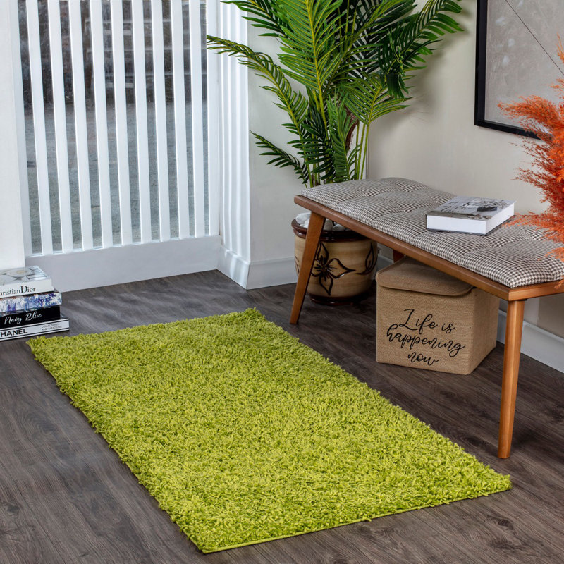 Apple Green Modern Shaggy Rug, Plain Stain Resistant Easy to Clean Rug For Living Room, Dining Room, Bedroom, Kitchen