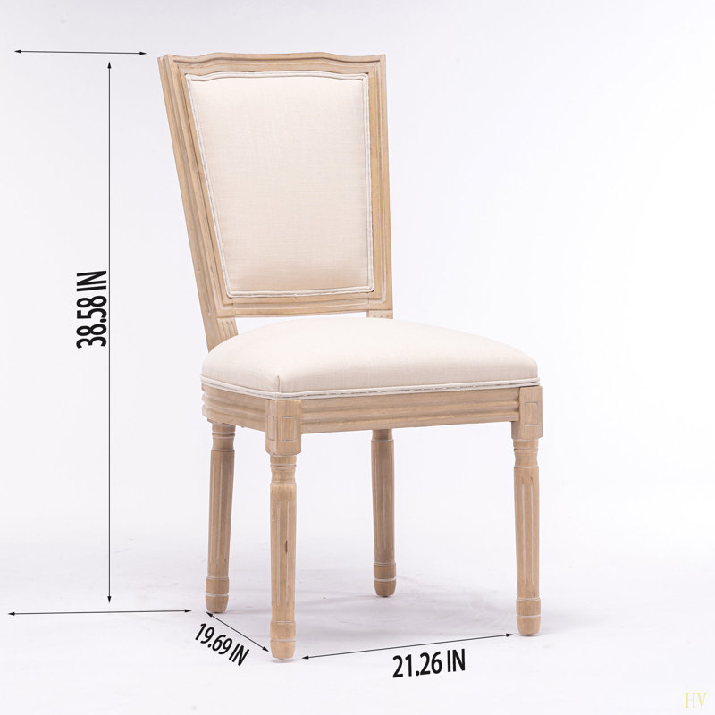 Chaise de salle à manger style français à structure carrée en bois massif avec dossier en lin, ensemble de 2