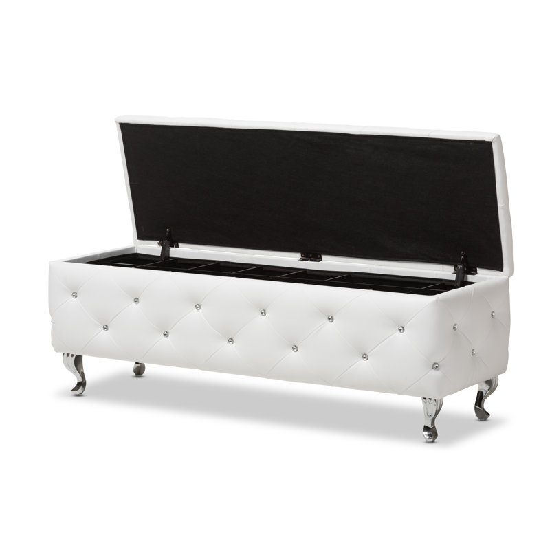 Faux Leather Ottoman, White Faux Leather