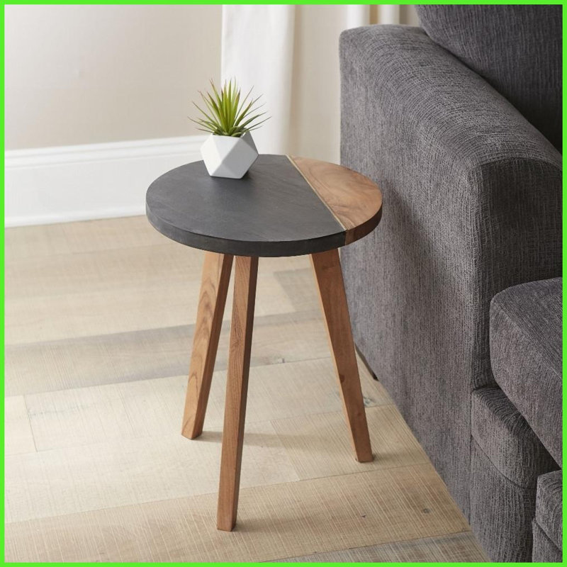 Table basse Caspian Brown Mid-Century - Grain de bois d'acacia massif avec ardoise Accents en laiton