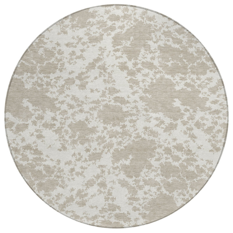 Machine Washable Indoor/Outdoor Chantille ACN2919 Abstract Rug, Cream, 8' Round
