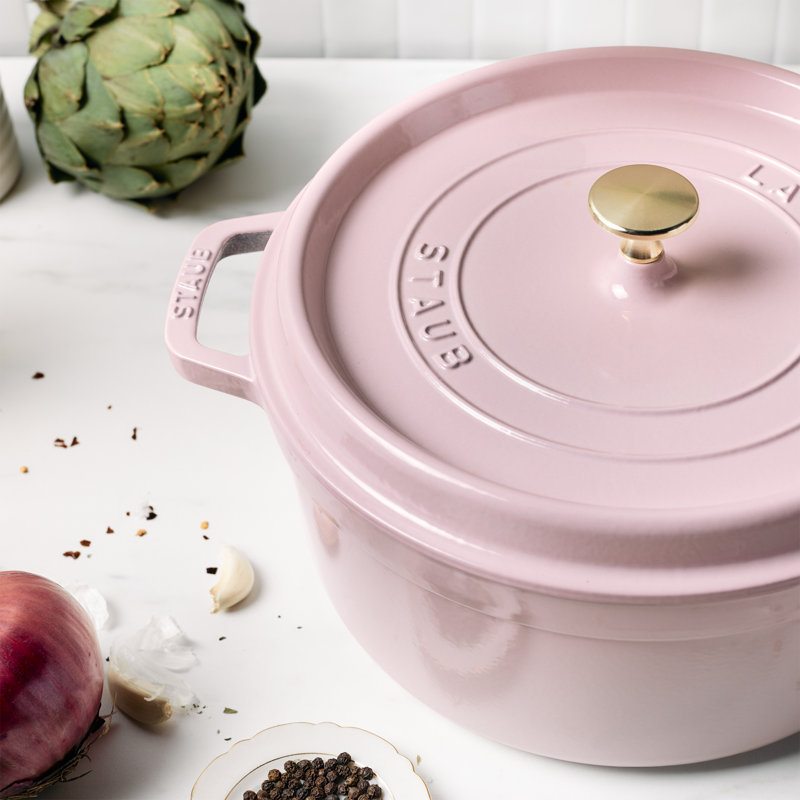 Staub Cast Iron Round Cocotte, Dutch Oven, 5.5-Quart, Serves 5-6, Made In France, Peony Pink, 5.5 quarts
