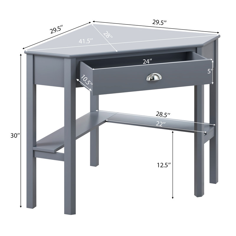 Caisyn Corner Wooden Writing Desk, Gray