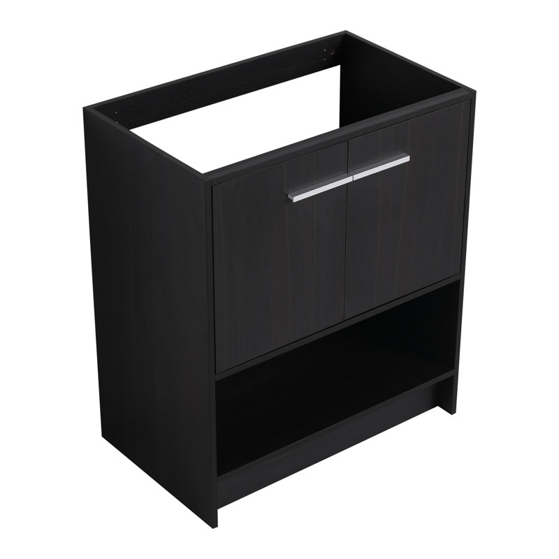 30" Bathroom Vanity, Freestanding 2-Door In Black Oak, Plywood Consideration Vanity 30", Oak 2-Door, Symptom, 30", Black