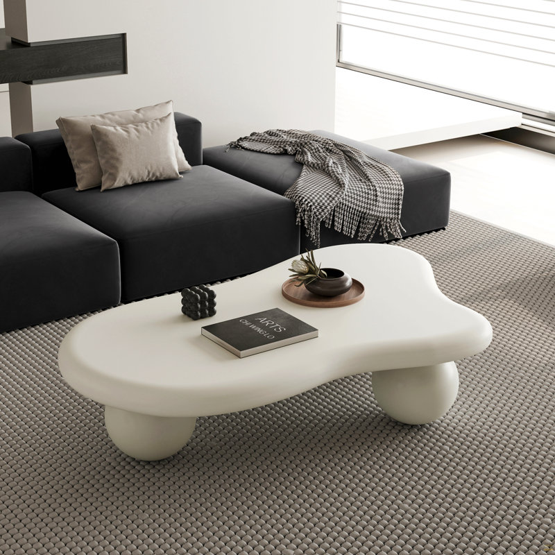 Cloud Shaped Coffee Table With 3 Ball Legs, Black, Black, 13.78" H x 47.2" W x 31.5" D