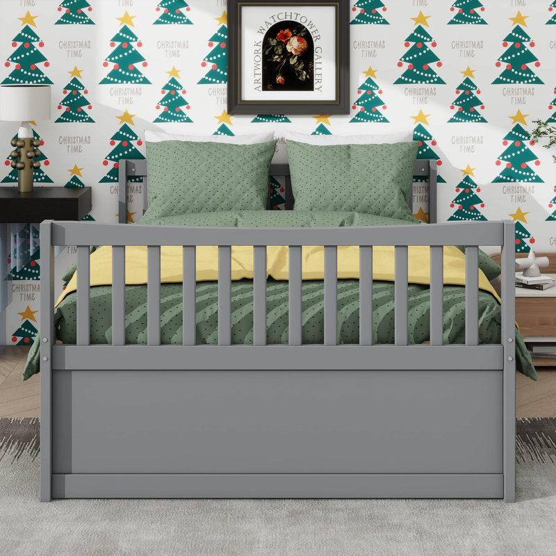 Lit de jour double en bois pleine grandeur, lit gigogne simple et 3 tiroirs de rangement, Gris