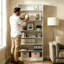 Armoire à chaussures blanche à 9 niveaux avec rangement ouvert et tablettes réglables, peu encombrante pour le salon