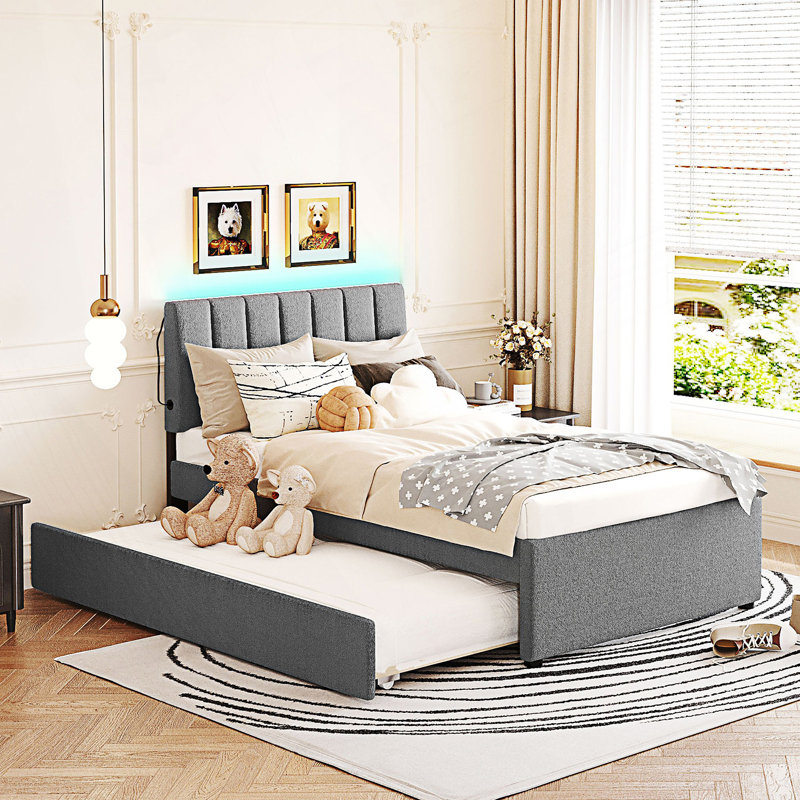 Lit plateforme tapissier moderne avec lit gigogne