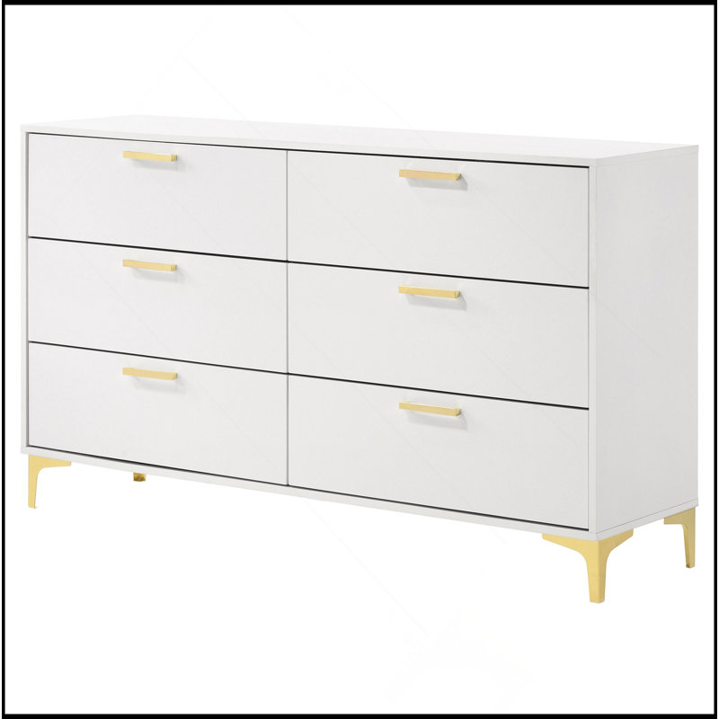 Karena White Rectangular 6-Drawer Dresser, White