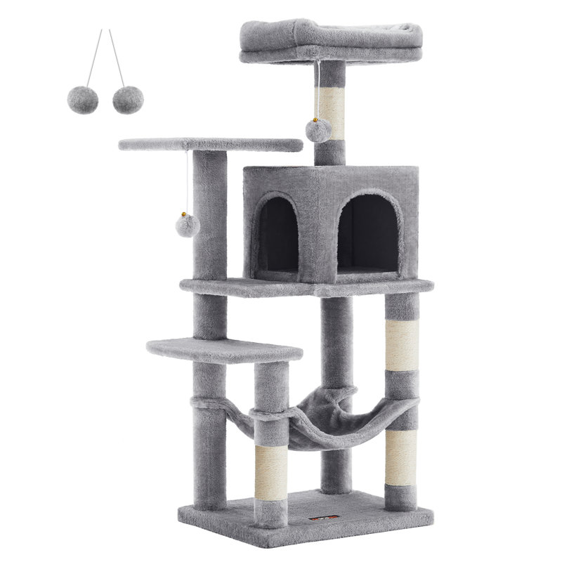 143cm H Cat Tree, 112cm H x 62cm W x 46cm D, Light Grey