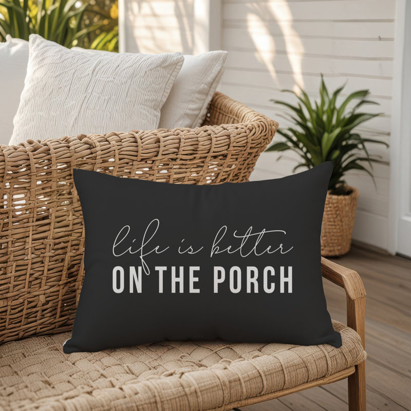  Coussin lombaire intérieur / extérieur Life is Better on the porch, Gris anthracite