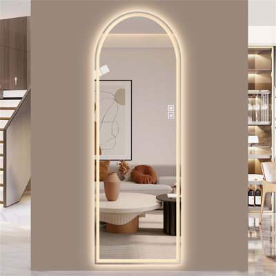 Miroir de salle de bain de 65 pouces à DEL avec éclairage à trois couleurs à intensité variable, anti-buée et verre incassable pour le maquillage et la salle de gym à domicile