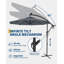 10FT offset patio umbrella with solar lights 32 LED Lights  with Infinite Tilt and Cross Base  for Deck Pool Garden Backyard (Grey)-439416205