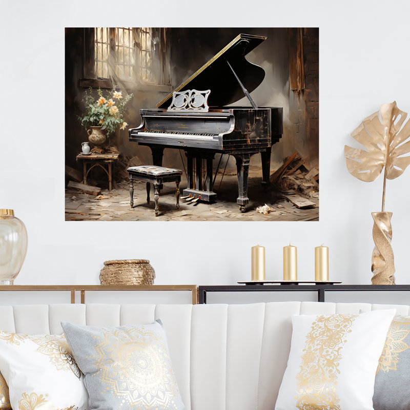 Minimalism Grand Piano Melody I - Piano Metal Wall Art, 16" H x 32" W x 1" D