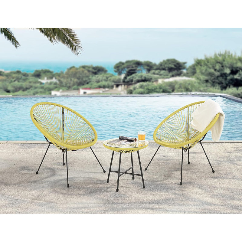17 Stories Alyssya Natural Acapulco Styled Egg Shape Conversational Garden Bistro Patio Outdoor Set, Yellow 