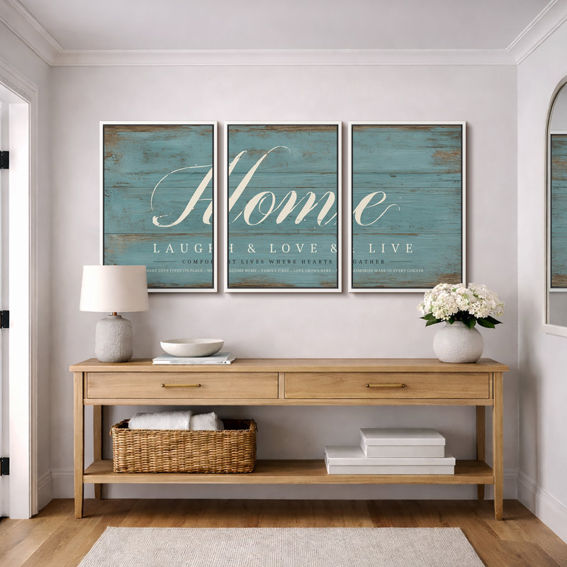 Farmhouse Home Quote Artwork, Rustic Family Love Inspirational Typography Pictures, Framed Canvas Giclee Print 3 Pieces Wall Art