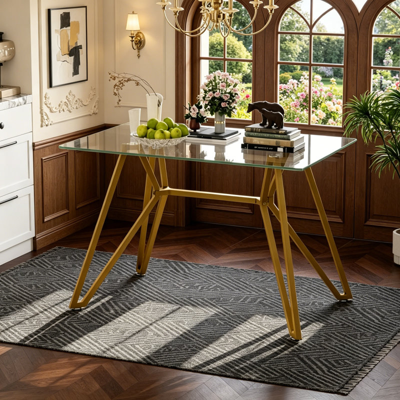 Rectangular Glass Dining Table, 30.3"H x 47.3"L x 29.5"W
