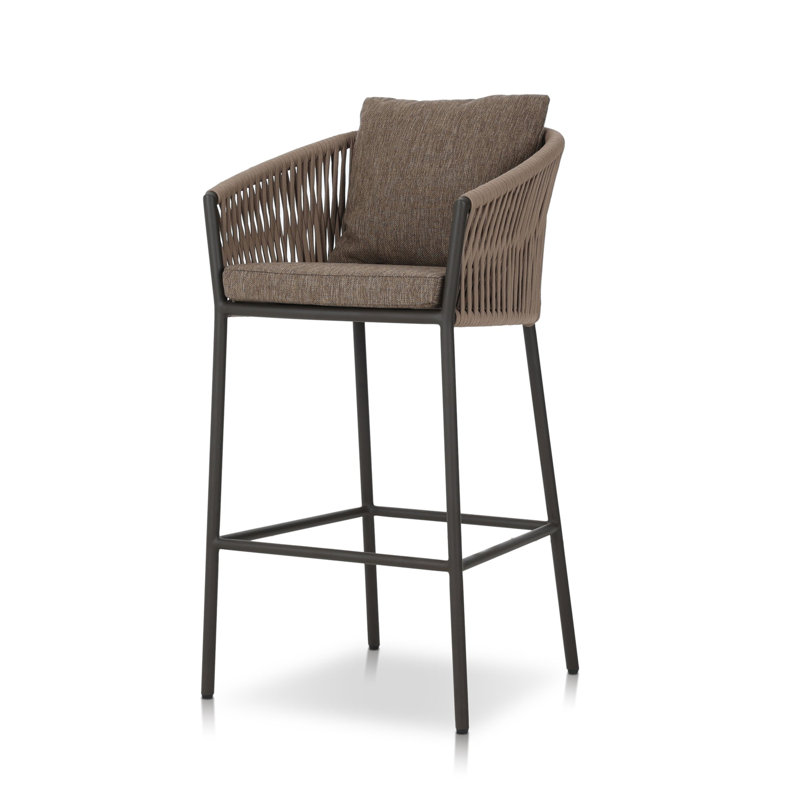 Tabouret de patio en teck avec coussin, 31.1", Brun, Noir