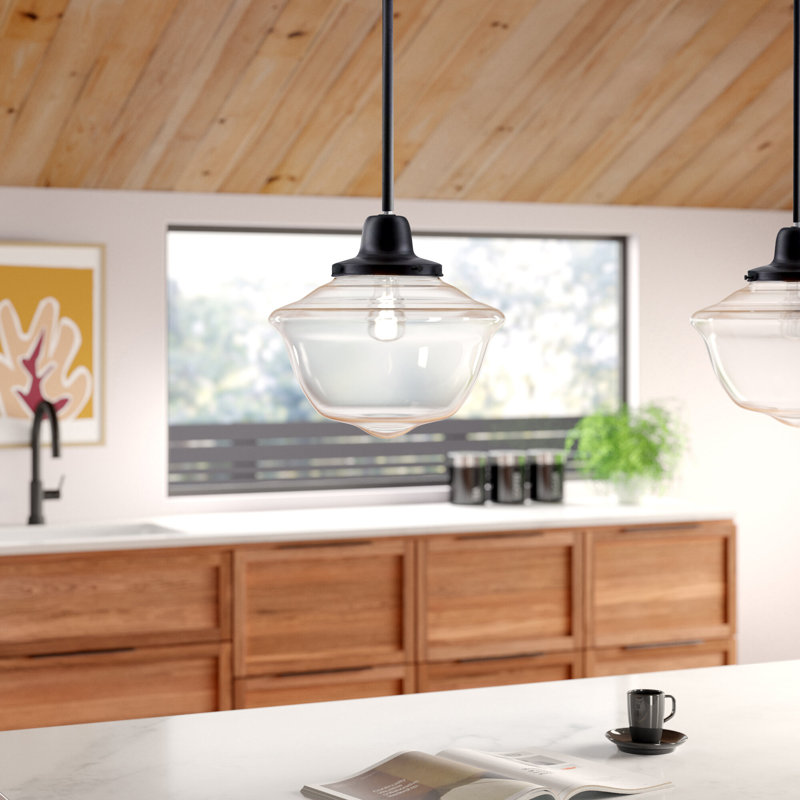Luminaire suspendu simple à 1 lumière de style école Sille, Noir