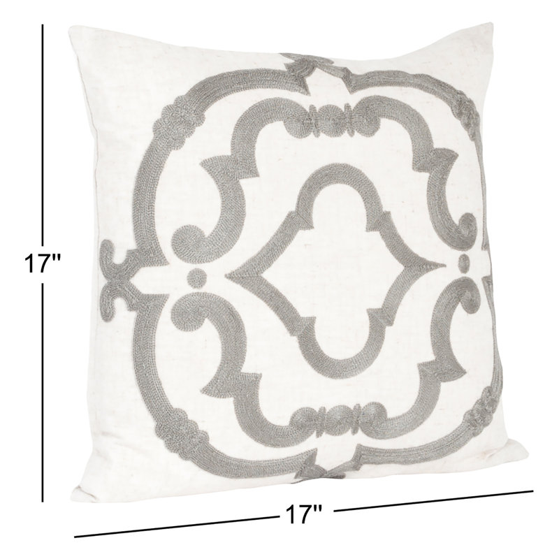 Arseneau Hebb Sonny Feather Geometric Throw Pillow, Grey & Off-White