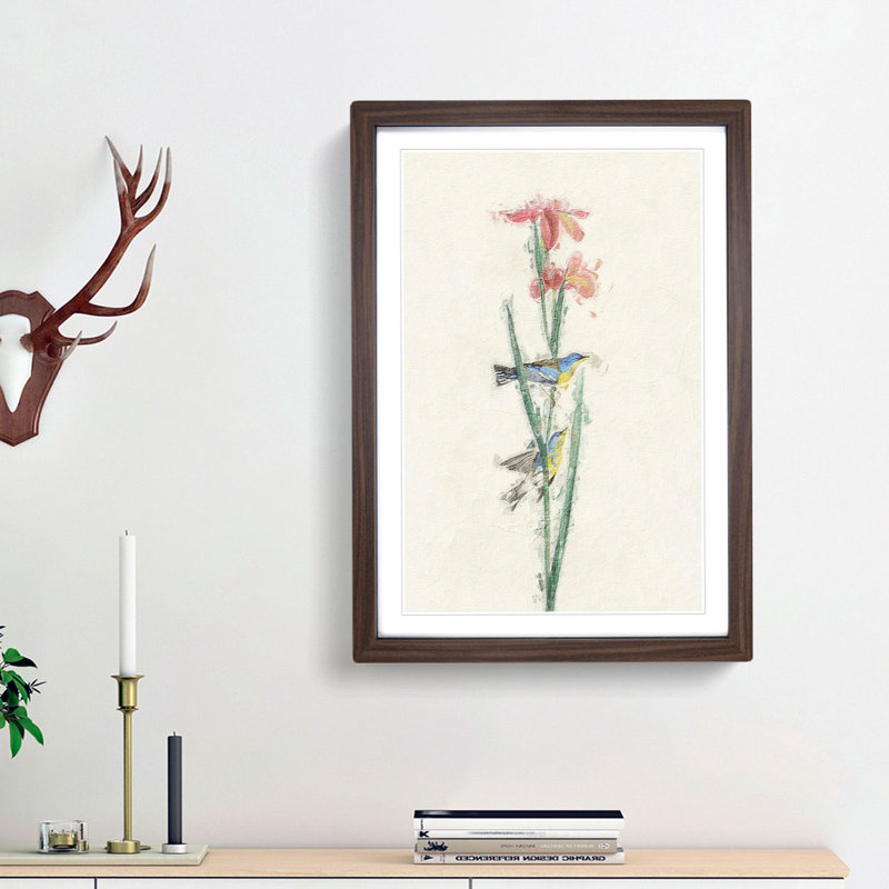 Blue & Yellow Warbler Birds by John James Audubon - Picture Frame Painting Print, 48cm H x 36cm W x 2cm D, Walnut Framed