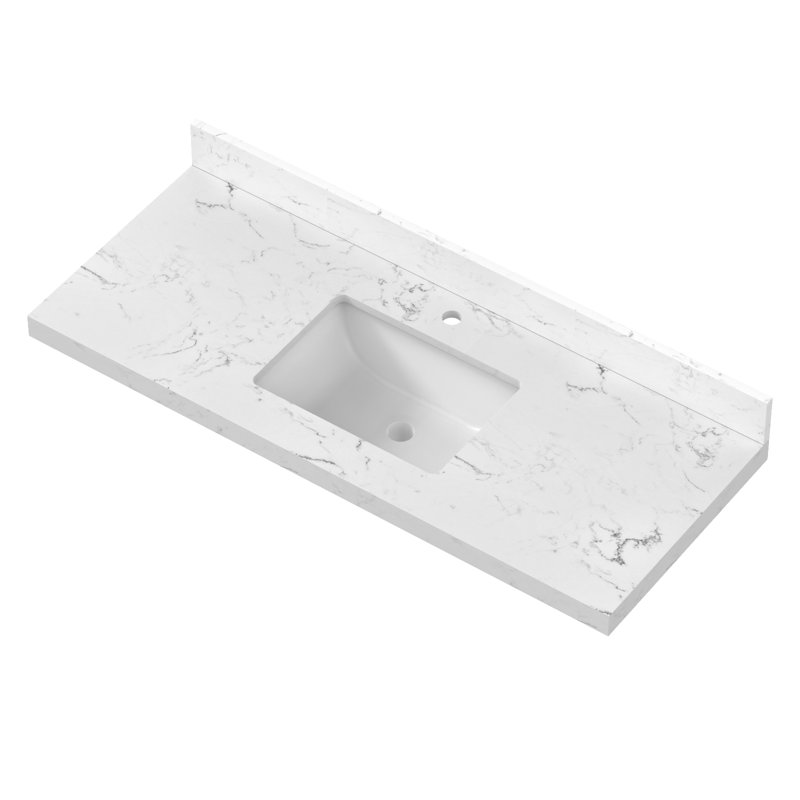 48" White Engineered Stone Vanity Top With Rectangular Ceramic Sink And 4" Backsplash