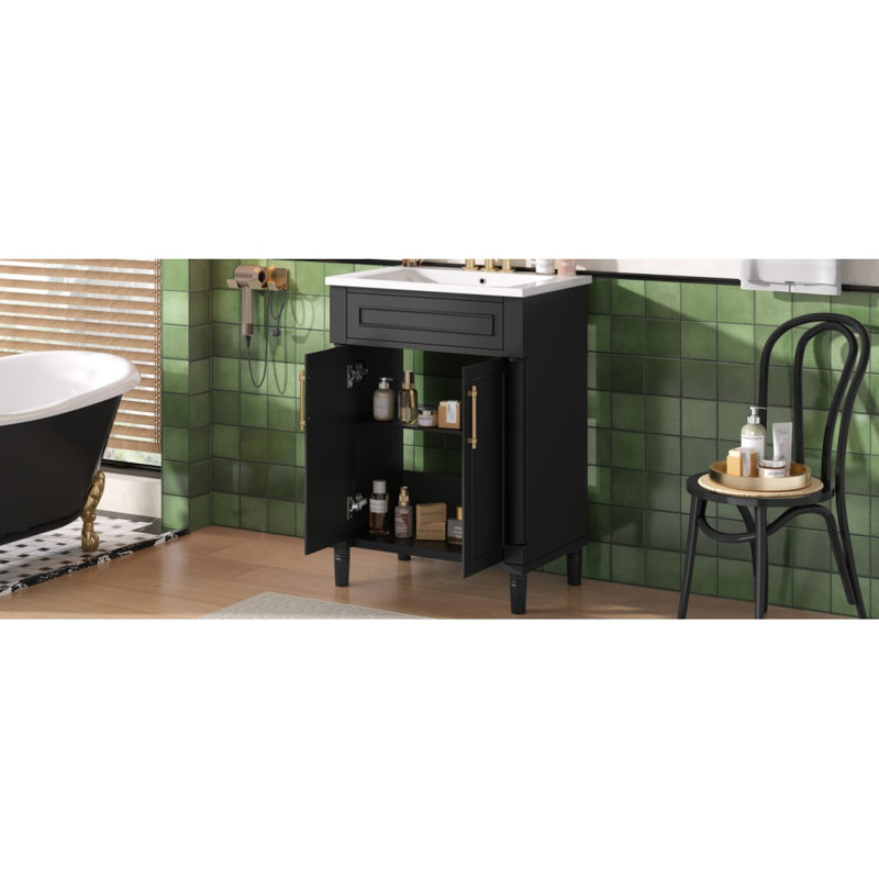 Meuble-lavabo 24 po avec lavabo intégré en céramique, meuble-lavabo à 2 portes et meuble-lavabo simple pour petite et moyenne salle de bain