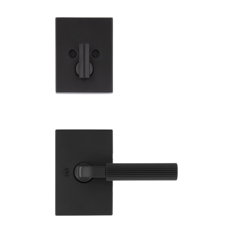 Mirada Reeded Single Cylinder Interior Pack Lever w/ Rectangular Rose , Matte Black