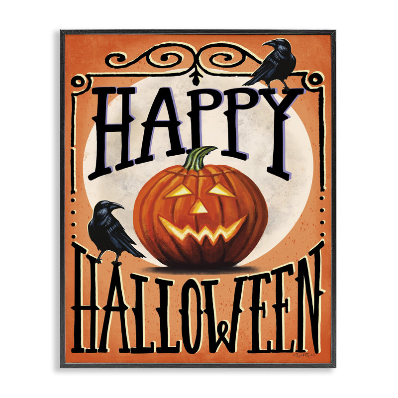 Joyeux Halloween avec des corbeaux, estampe numérique, conception par Elizabeth Tyndall, H 14 po x l 11 po