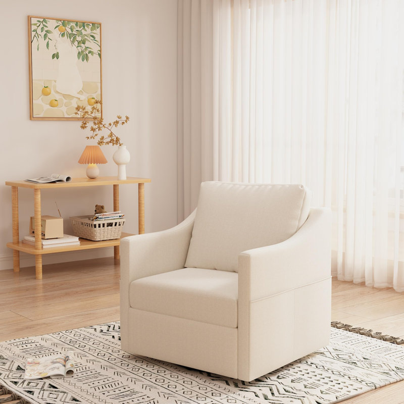Upholstered Swivel Armchair, Beige