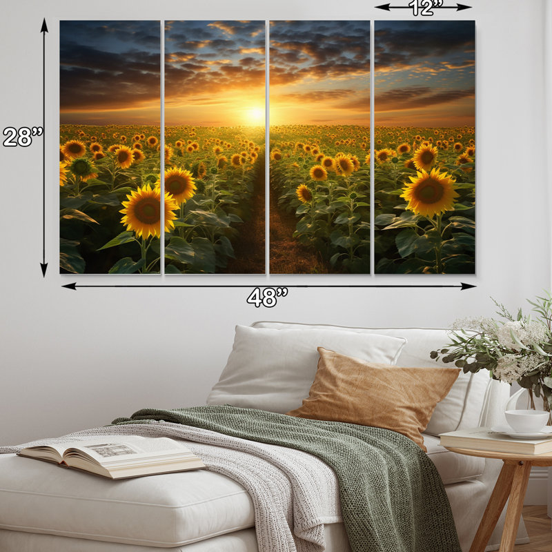 Tournesol doré panoramique - ensemble d'art mural en métal tournesols
