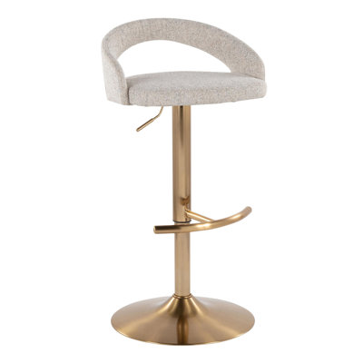 Tabouret de bar contemporain réglable en métal et en velours Carleen