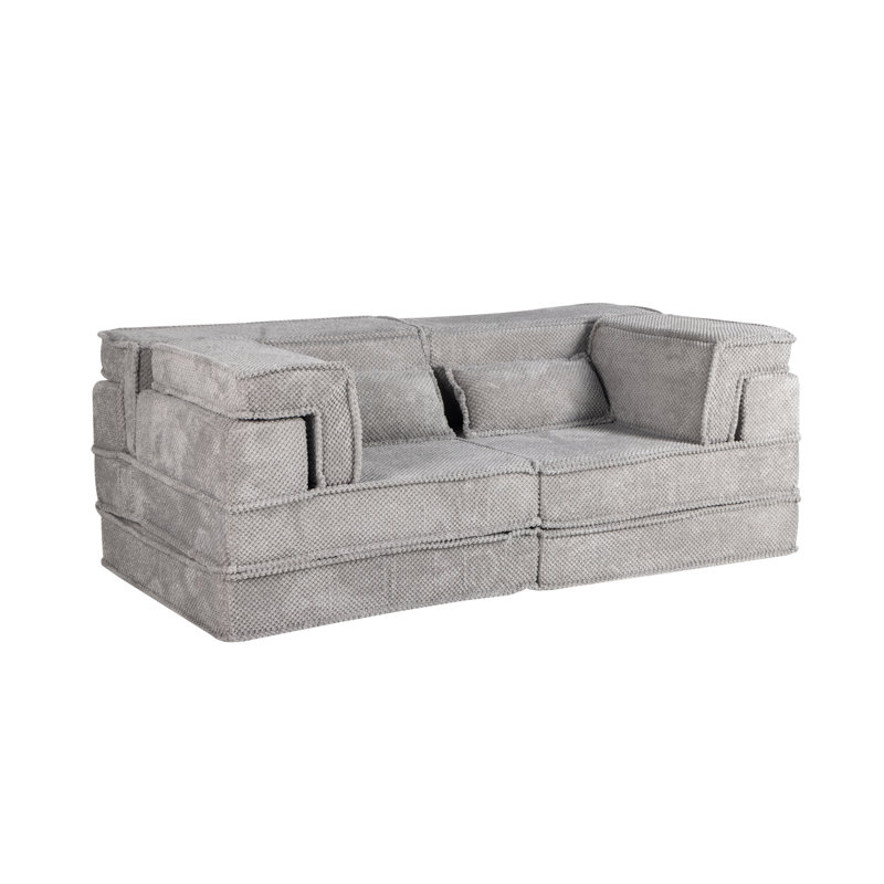 Compression Mahjong Sofa,Convertible Floor Sofa Bed,DIY Boneless Modular Sectional Sofa,No Assembly Required,Circle Fleece Fabric,Modern Oversized Loveseat,Light Grey