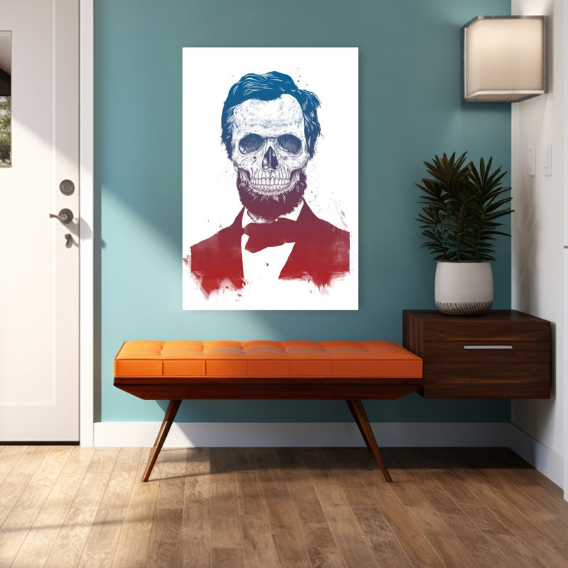 Affiche murale patriotique contemporaine représentant le crâne de Lincoln, H 48 po x l 32 po