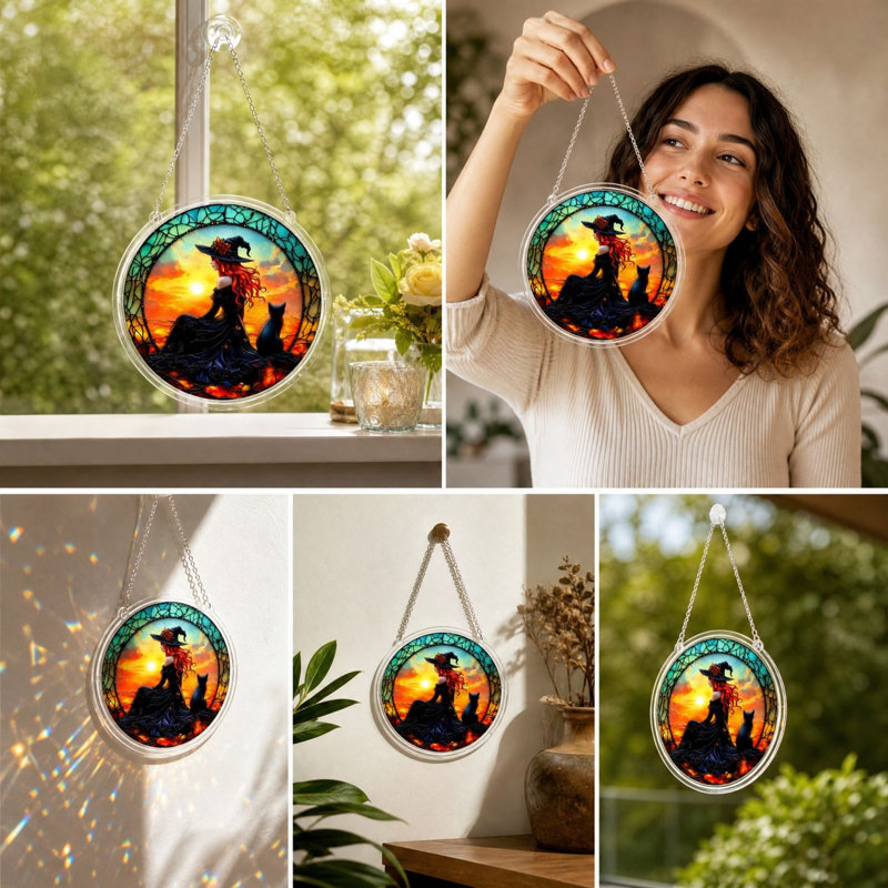 Décoration d'Halloween - Pendentif circulaire en acrylique attirant la lumière